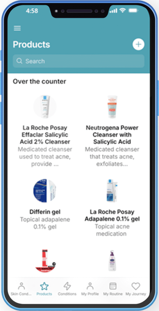 SKINSpired App Products Screen
