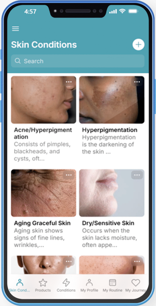 SKINSpired App Skin Conditions Screen