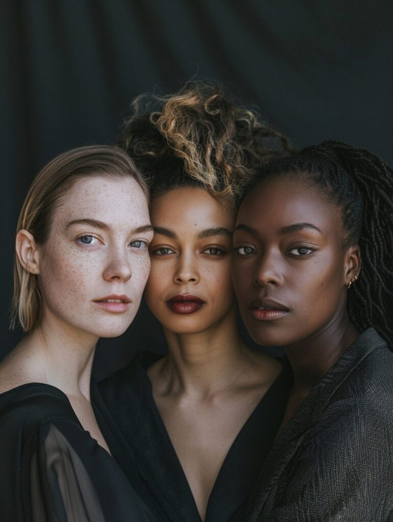 Three girls with glowing skin
